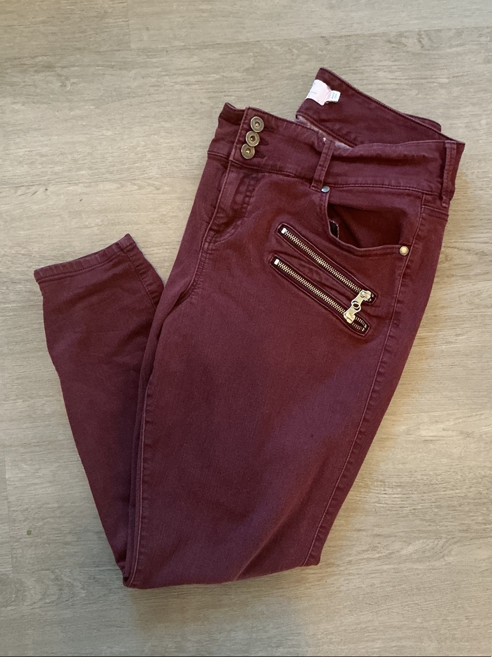 torrid Wine-Colored Skinny Jeans with Dual Zippers